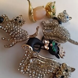 Monet Gold and Black Cat Brooch Set